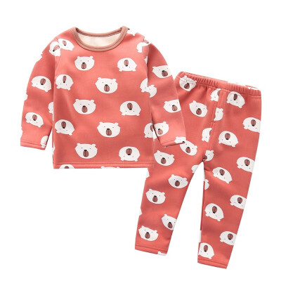 

Autumn Winter Casual Children Cartoon Printing Long Sleeve Plus Velvet Pajamas Kids Two-piece Outfit Set