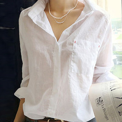 

Spring Shirts Women Cotton White Shirt Turn Down Collar Long Sleeve Casual Women Tops