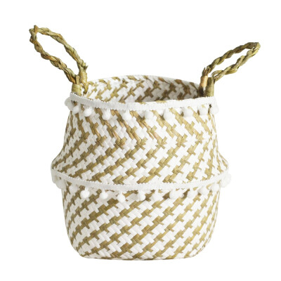 

Household storage basket 22 white plaid black hair ball straw basket middle diameter 32 height 28cm storage basket