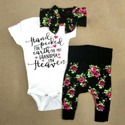 

Newborn Baby Girl Clothes Romper Bodysuit Floral Leggings Pants 3PCS Outfit Set