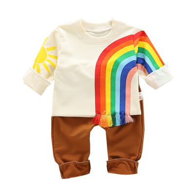 

Autumn Baby Boys clothes Long Sleeve Rainbow Print Sweatshirt TopsPants Trouser Costume Set Casual