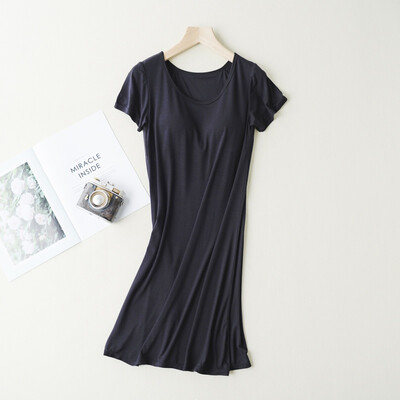 

Women Short Sleeve Nightdress Summer Pajamas Ladies Nightdress With Chest Pad