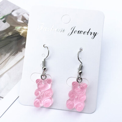 

Cute Handmade Resin Colorful Cartoon Animal Bear Unique Candy Color Earring