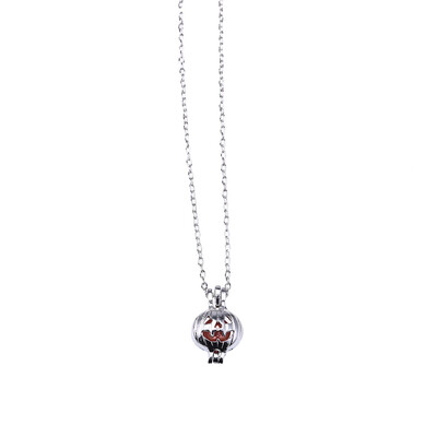 

Halloween Pumpkin Silver Cage Pendant Creative Pearl Oyster Pendant Necklace