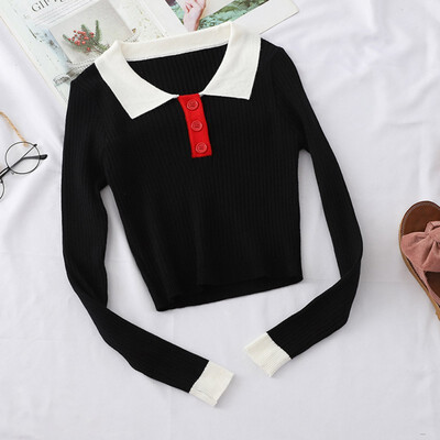 

Slim Bottom Knit Sweater Women Sweater New Autumn Winter Solid Color Slim Long-Sleeved Lapel Button Bottoming Knitwear