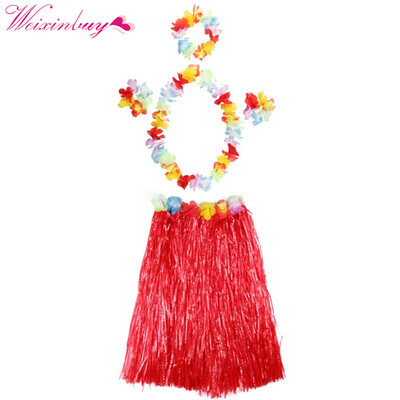 

5PCS Halloween Christmas Color Baby Girl Dresses Hula Performance Costume Hawaii Childrens Grass Skirt