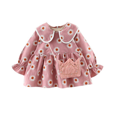 

Girls Dress With Bag Autumn Casual Baby Girls Floral Pattern Long Sleeve Dress With Crown Bag Kids Toddler Pageant Sundress