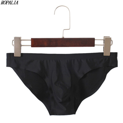 

Mens Elastic Seamless White Underpants Ultra-Thin Breathable Briefs Ice Silk Solid Seamless Low Waist Soft Underwear