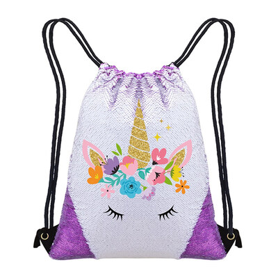 

Fashion Unicorn Sequin Sequin Drawstring Backpack Glittering Magic Reversible Dance Bag for Girls Women kids