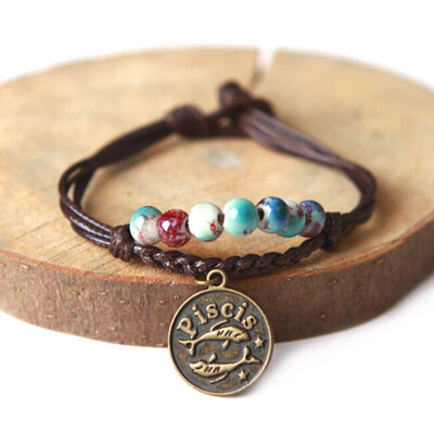 

Bracelet Wax Rope Ceramic Beaded Charm Zodiac Astrological Sign Horoscope Cancer With Constellation Pendant Bracelet Bangle
