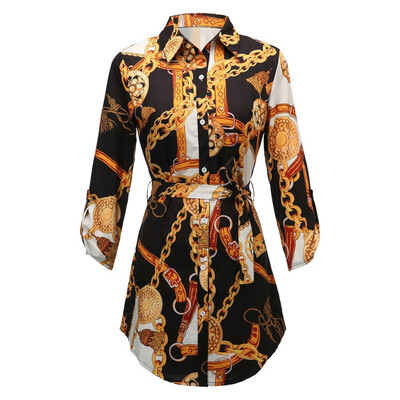 

Women Blouses Lapel Lace Up Button Tops Sexy Middle Sleeve Print Women Blouses Casual Top Blouse Chemise Femme vestido