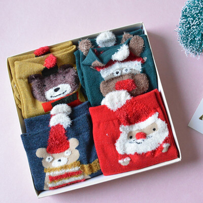 

4 Pairs Socks Child Socks Princess Cute Ruffle Christmas Cartoon Print Comfortable Tube Length Anti-slip Casual girls boys Socks