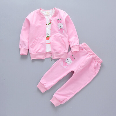 

3Pcs Childrens Sets Kids Girls Clothing Lovely Cartoon Rabbit Print T-shirt Coat Pant Set Children Kids Outfits Sets for Girls