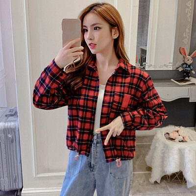 

Fashion Plaid Shirt Female College style Women\s Flannel Blouses Long Sleeve Shirt Plus Size Cotton Blusas Office Tops