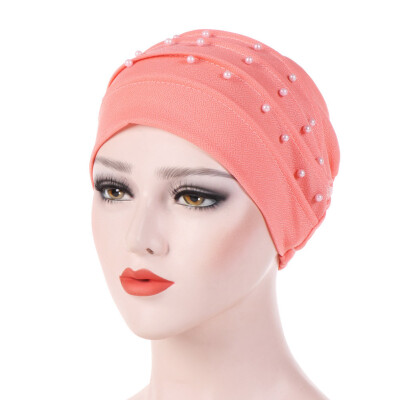 

Fashion Women Beads Beabie Cap Hijab Hat Muslim Ruffle Cancer Chemo Cap Turban Hat Ladies India Hat