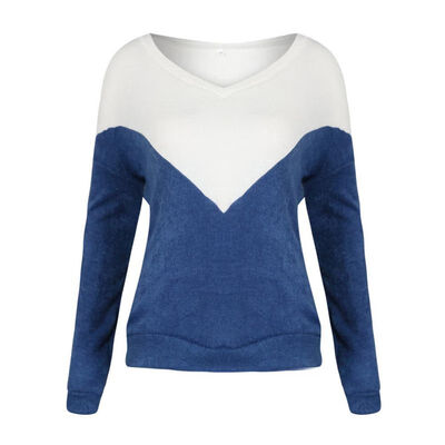 

Women Autumn Knit Sweater Sexy V-Collar Slim Plus Size Color Matching Long-Sleeved Casual Wild Tops