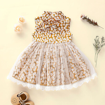 

Summer Casual Baby Girls Flower Print Sleeveless Strap Mesh Design Dress Kids Toddler Sundress