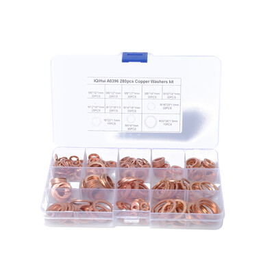 

280pcsSet 12 Sizes Solid Copper Crush Washers Assorted Seal Flat Ring Kit Professional Hardware Accessories with Case