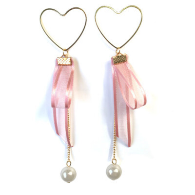 

New fashion retro decoration pink sweet lace hollow heart shaped pearl long earrings for girl gift