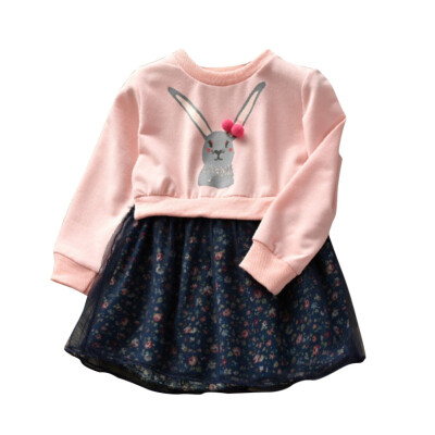 

Baby Dresses 2018 autumn New Baby Girls Clothes Print Rabbit Mesh Baby Princess Dress Cute Cotton Kids clothes