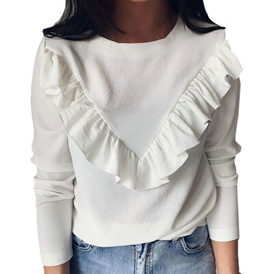 

Autumn Korean womens tops&blouses female Solid long sleeve Ruffle bouse Fashion New Personality Fashion womens blouse