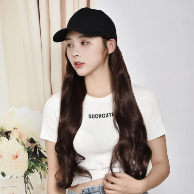

Gobestart Hat Wig One Wig Female Long Curly Hair Big Wave Wig Set Hat
