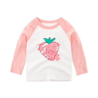 

Autumn Kids Girls Casual Long Sleeve T-shirt Cotton Bottom Shirt Baby Strawberry Printed Top Clothes Casual Tops Tees