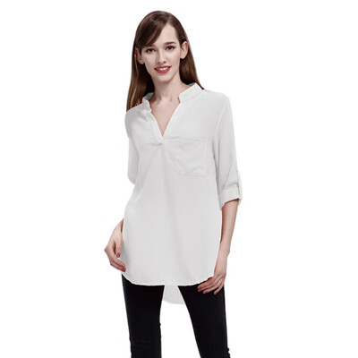 

Womens Shirt New Summer Chiffon Blouse Women Shirts Long Sleeve Pocket Tops Casual Loose Blouses Dip Hem Plus Size For Ladies