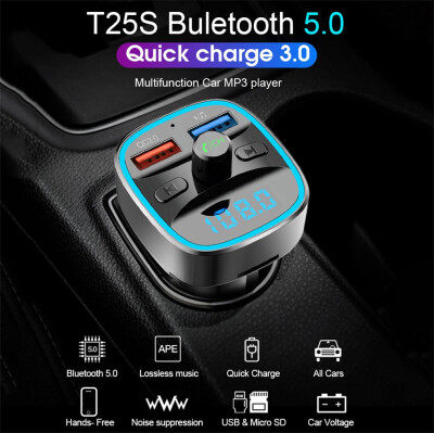 

〖Follure〗Car Blueteeth FM Transmitter Handsfree 6 Color LED Backlight Support TF Card USB