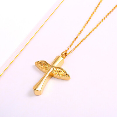 

Angel Wings Feathers Cross Necklace for Ashes Memorial Keepsake Pendant Necklace Jewelry Love Commemorative Gift