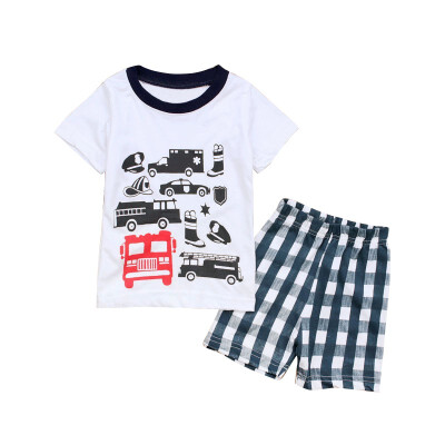 

Playtoday Baby Boy Clothes Set Summer Cartoon Printing Car T-shirt Plaid Shorts Casual Baby Clothes Set Fashion Boy Clothes