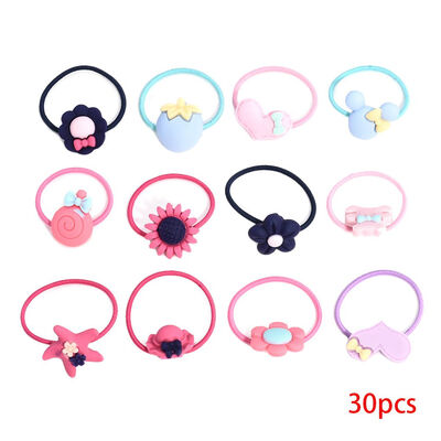 

30pcs Flower Heart Hat Kids Girl Hairband Children Elastic Hair Ring Ponytail Hair Band