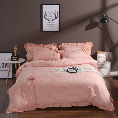 

High Quality Bedding Sets Fashion Lattice Bows Four-piece Cotton Bedding Home Textiles Set