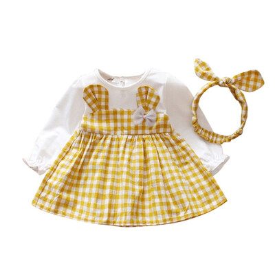 

Baby Dress For Girl Long Sleeve Princess Dresses Lovely Pattern Baby Party Dress with Headband Kids Clothes