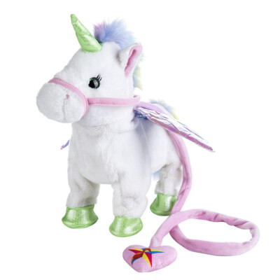 

35cm Lovely Electric Walking Unicorn Plush Toy Soft Stuffed Animal Electronic Unicorn Doll Sing the Song for Baby Birthday Gifts