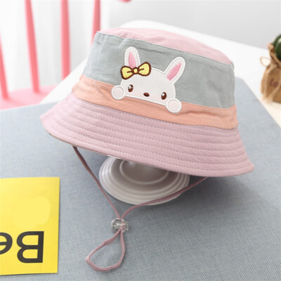 

New Autumn Baby Boys Girls HatsToddler Embroidery Cartoon Print Bucket Hats Caps Reversible Sun Headwear
