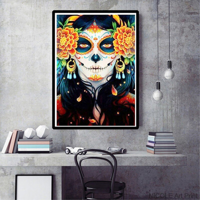 

DIY 5D Diamond Painting Kits Crystal Rhinestone Embroidery Paint With Diamonds Full Drill Canvas Skull Girl Art Picture