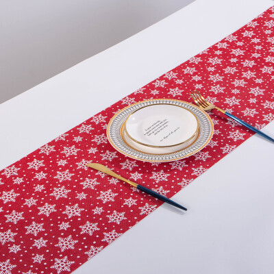 

Gobestart Merry Christmas Red Snowflake Snowman Long Table Runner Cloth 270CM Home Decor