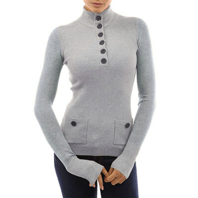 

Autumn Women Patchwork Button Down Knitted Thermal Full Sleeve Top Female Turn Down Collar Shit