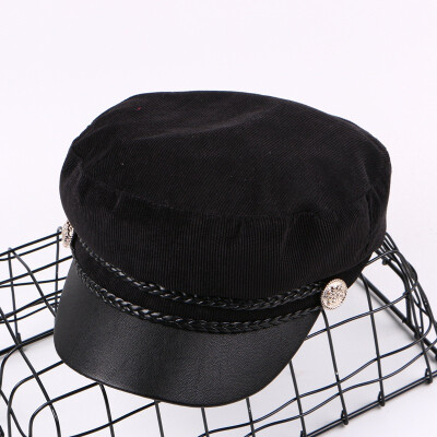 

Spring military hat female British Han version of the boomer youth bend eaves beret set up fashion black painter octagonal hat