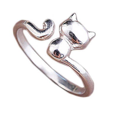 

Fashion Hot Selling for Women Elegant Lovely Jewelry Little Cat Ring Silver Plated Open Ring Adjustable