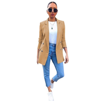 

Fashion Women Blazer Candy Color Mid-long Suit Jacket One Button Long Sleeve Loose Cardigan