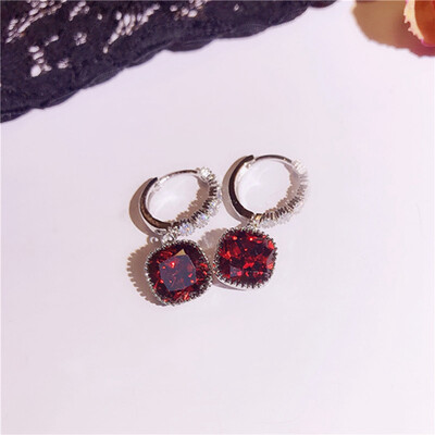 

Yellow White Red Pink Stud Earrings New Large Square Shape Wedding Silver Color Cubic Zircon Crystal Earring Women Jewelry Gift