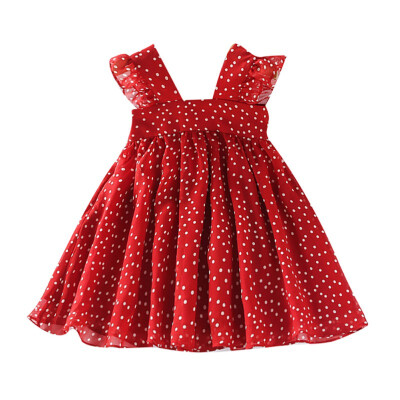 

Girl Dress Summer New Style Fashion Baby Girls Casual Comfortable Red Polka Dot Printed Vest Chiffon Dress