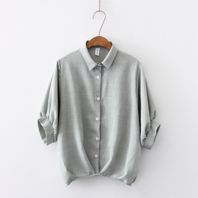 

Women Blouses StripedSolid Cotton & Linen women topsTurn-down Collar Casual Short Sleeve Loose Blouse
