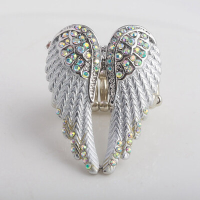 

Fashion Women Men Angel Wings Couple Ring Punk Biker Ring Jewelry Antique Silver Gold Plated Vintage Rhinestone