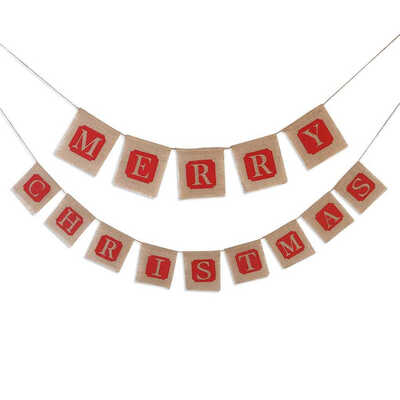 

Jute Burlap Merry Christmas Banners Bunting Flags Hanging Garlands Holiday Christmas Party Decoration