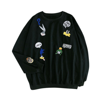 

Korean Style Cartoon Embroidery Loose Student Pullover Sweater 2019 Hot Sale Autumn New Fashion Sweater