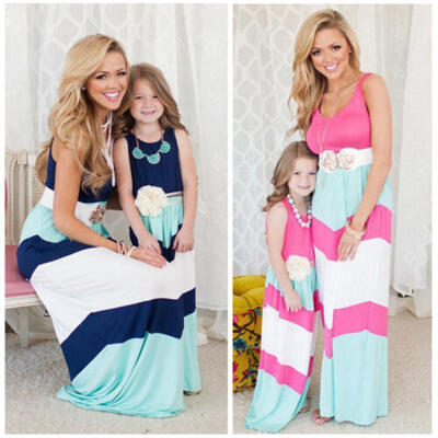 

Mother&Daughter Casual Boho Stripe Maxi Dress Mommy&Me Matching Outfits