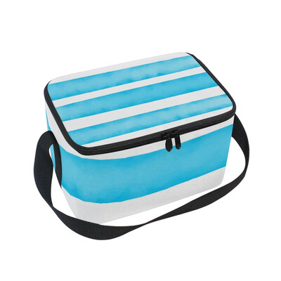 

ALAZA Lunch Box Blue Watercolor Stripe Insulated Lunch Bag Large Cooler Tote Bagfor Men Women